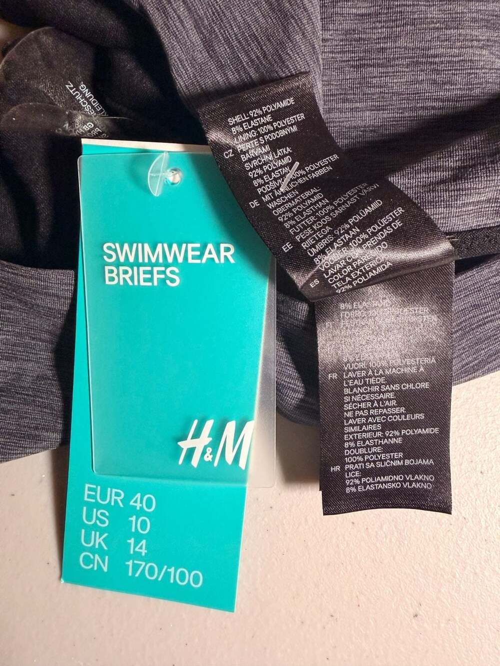 H&M Padded Wire Bikini Top & Swimwear Briefs Set Grey Marled Size 38D/10 - Picture 5 of 10